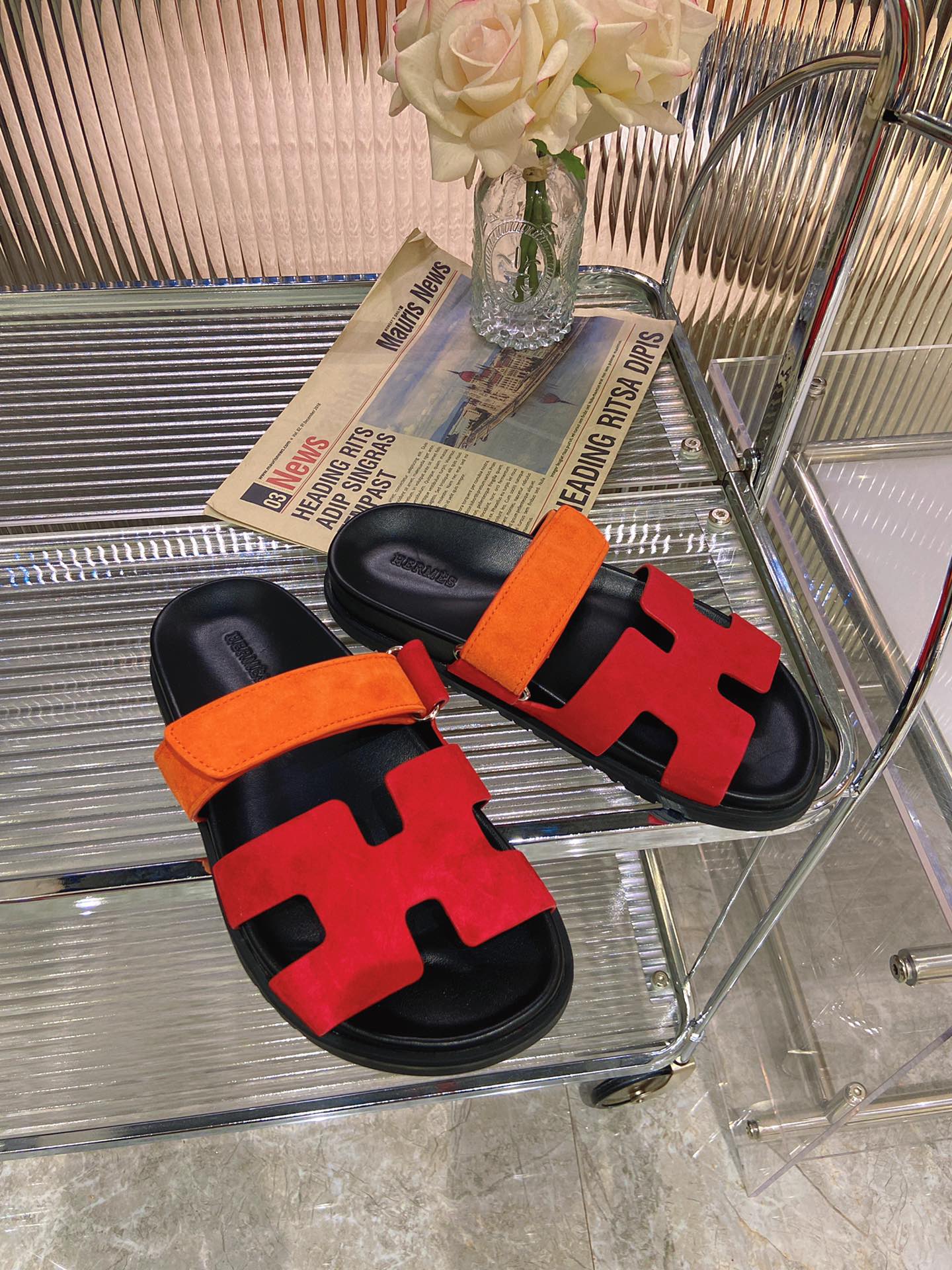 CHYPRE SANDAL RED MIX ORANGE SUEDE