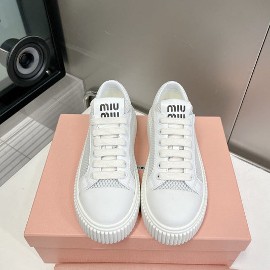 SNEAKERS THICK-SOLED LIGHT GRAY MESH COWHIDE