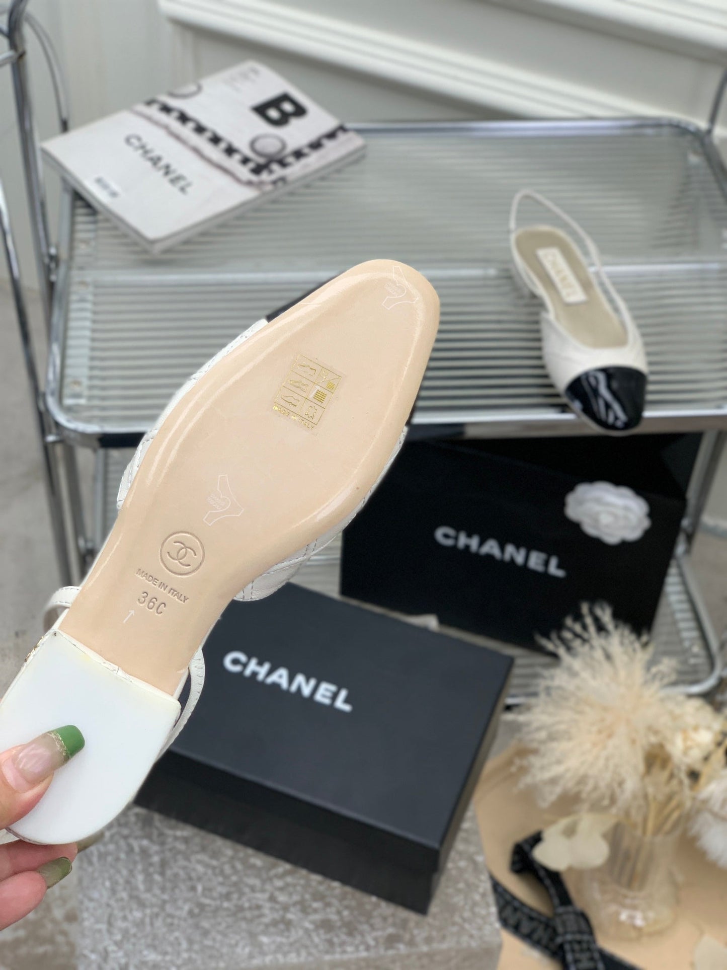 SLINGBACKS 20 WHITE MIX BLACK CALFSKIN