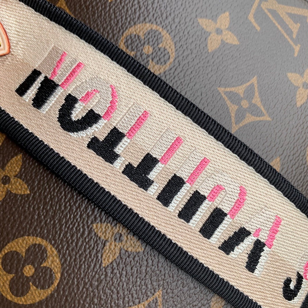 CLUNY BB MINI HANDBAG 20 IN BROWN MONOGRAM CALFSKIN BEIGE BLACK EMBROIDERED LOGO CANVAS