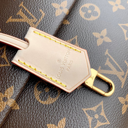 CLUNY BB MINI HANDBAG 20 IN BROWN MONOGRAM CALFSKIN BEIGE BLACK EMBROIDERED LOGO CANVAS