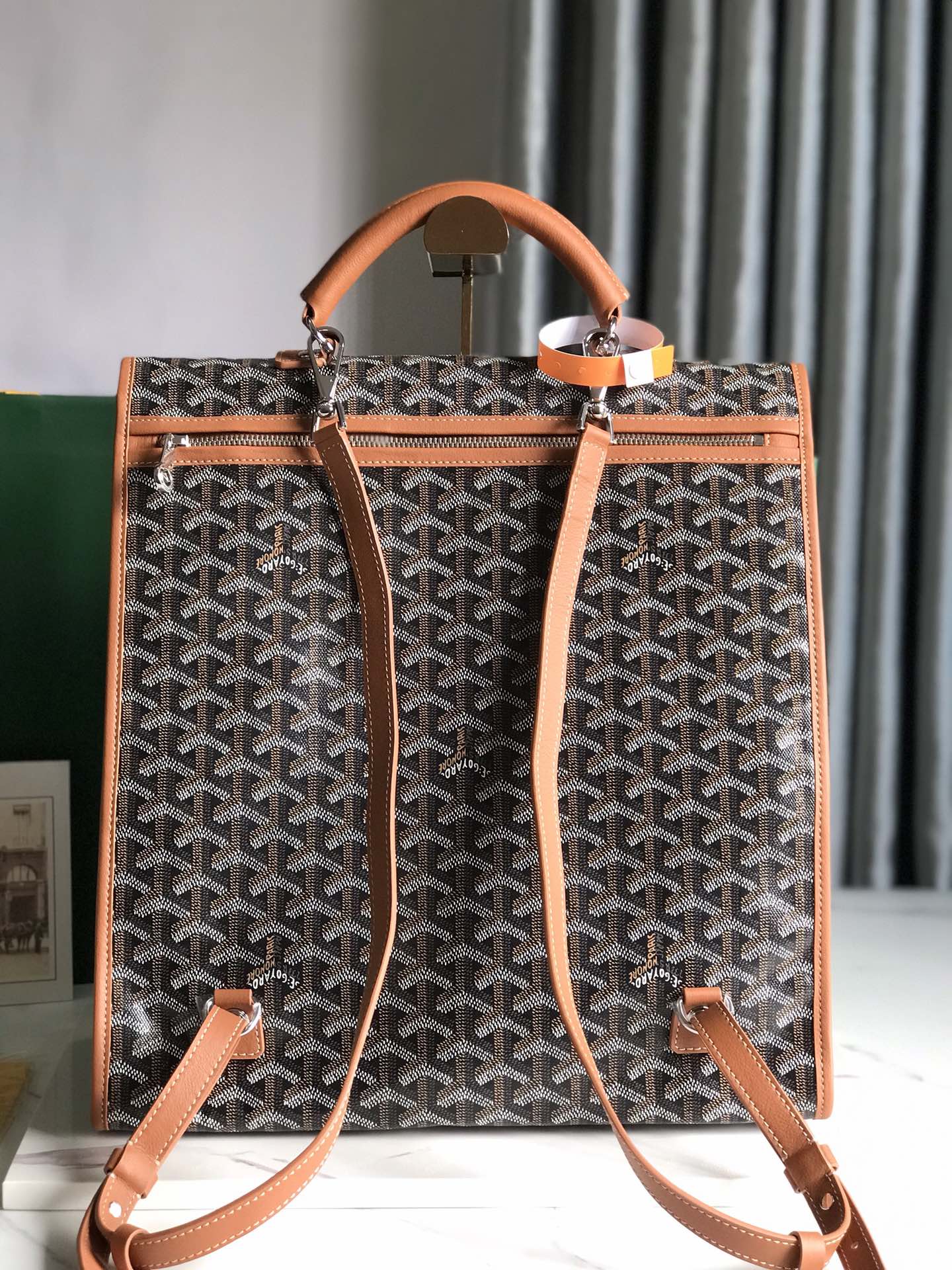 SAINT LÉGER BACKPACK 35 IN BROWN GOYARDINE CANVAS AND CALFSKIN WITH CARTOON PATCH
