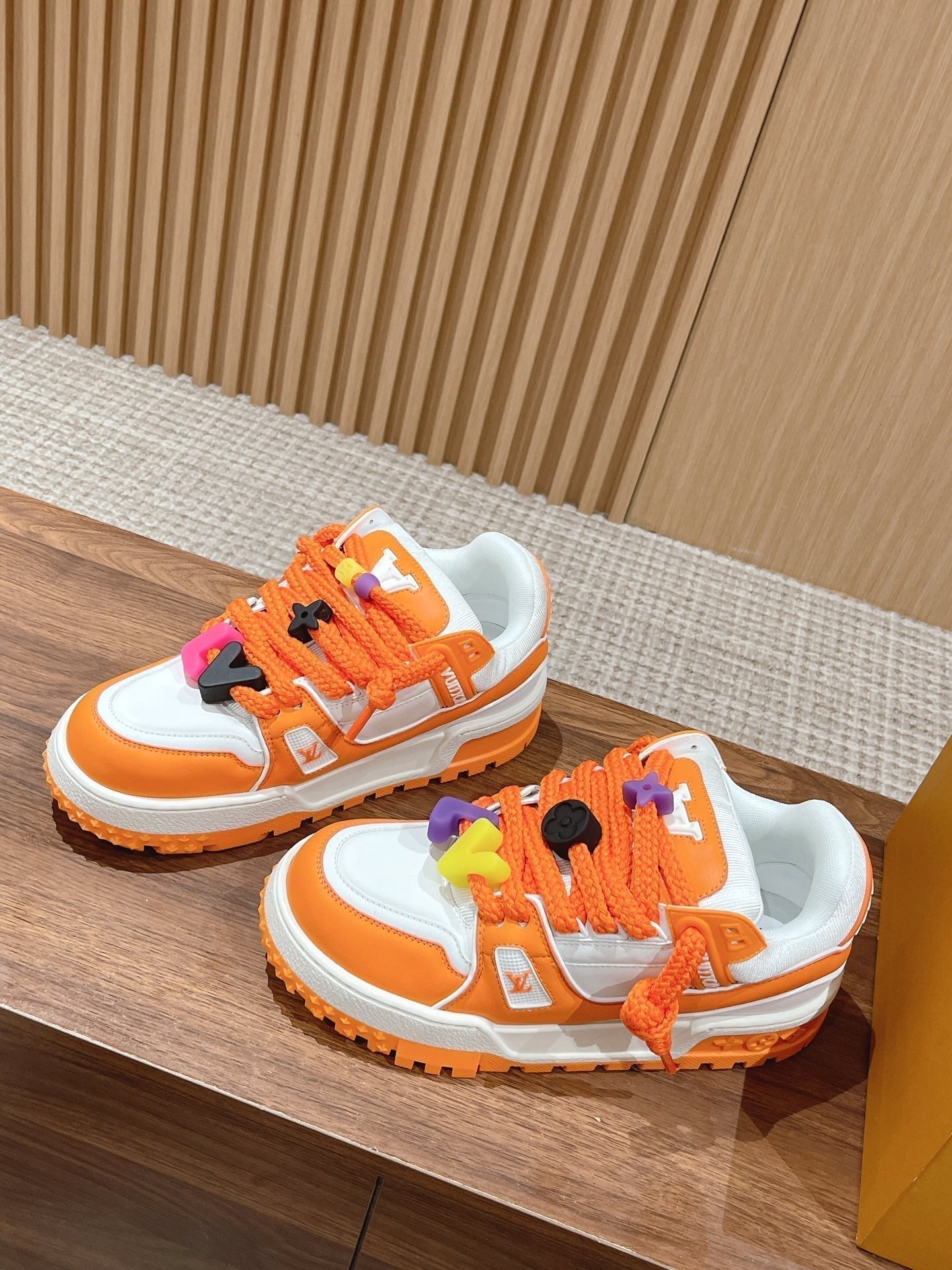 LV Trainer Maxi Sneaker White Mix Orange Calfskin