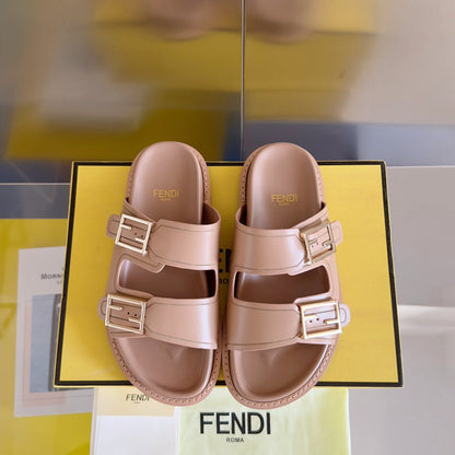 FENDI BAGUETTE DAD SANDALS IN BUFF BROWN CALFSKIN