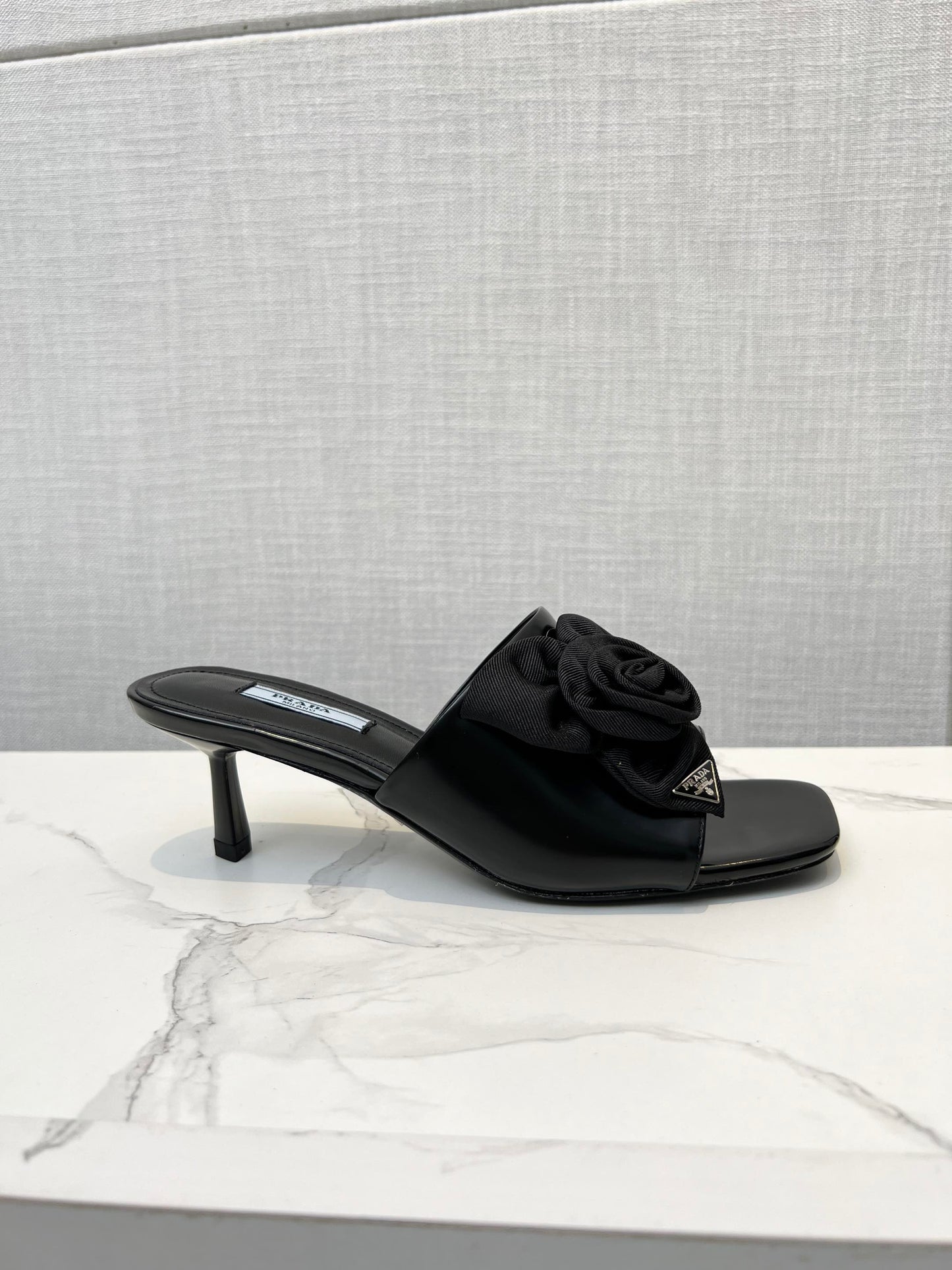 PRA FLOWER POINTED HEELS 55 BLACK CALFSKIN