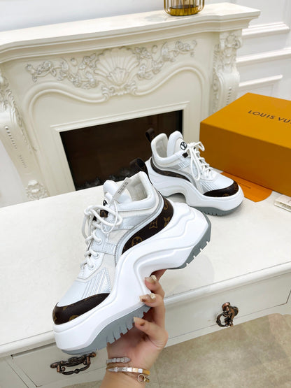 LV ARCHLIGHT 2.0 PLATFORM SNEAKER IN WHITE MIX BROWN MIX OF MATERIALS