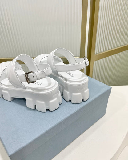 PRA MONOLITH PLATFORM SANDALS WHITE CALFSKIN