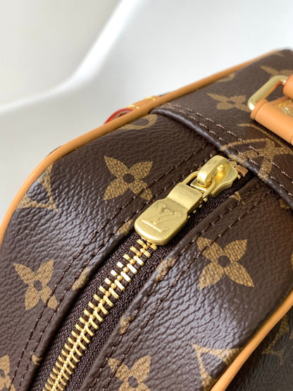 TROCADERO MEDIUM MESSENGER BAG 27 IN BEIGE AND BROWN MONOGRAM COATED CANVAS