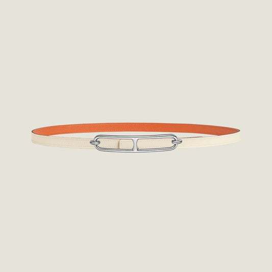 HM ROULIS BUCKLE & REVERSIBLE ORANGE AND WHITE LEATHER STRAP 13MM SILVER HARDWARE