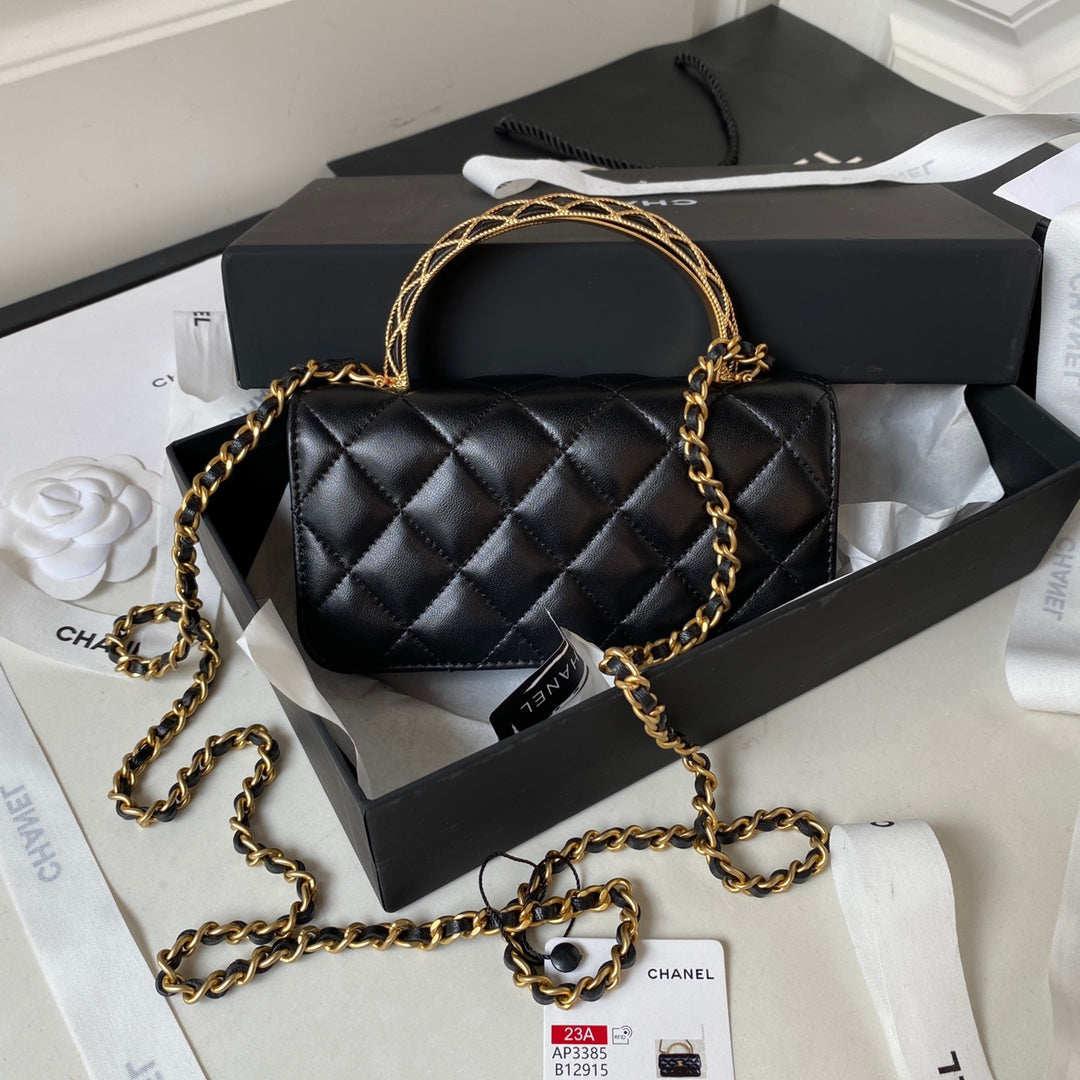 CC MINI 17 BAG IN BLACK CALFSKIN GOLD HARDWARE