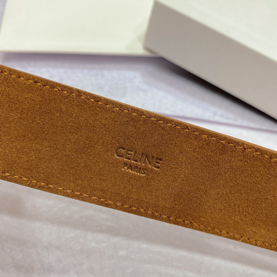 CL LARGE 35MM TWIN TRIOMPHE BELT IN BRONZE BROWN CALFSKIN GOLD HARDWARE