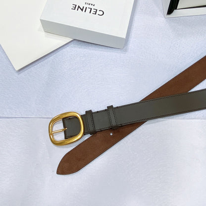 CL LARGE 35 MM BELT IN BLACK AND BROWN CALFSKIN GOLD HARDWARE