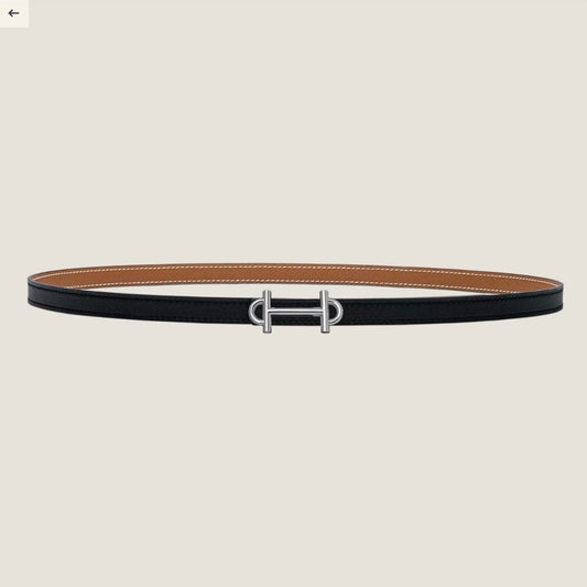 HM GAMMA BUCKLE & REVERSIBLE BRONZE BROWN AND BLACK LEATHER STRAP 13MM SILVER HARDWARE