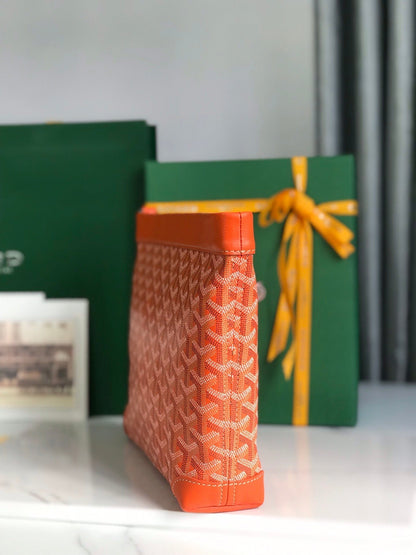 CONTI POUCH 24 IN ORANGE LAMBSKIN AND GOYARDINE CANVAS