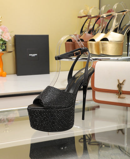 SL SUPER HIGH HEELS SANDAL BLACK SATIN-BLACK CRYSTAL