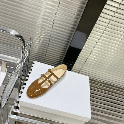 FLAT SANDALS WITH DOUBLE STRAP-DESIGN LEATHER CARAMEL BROWN