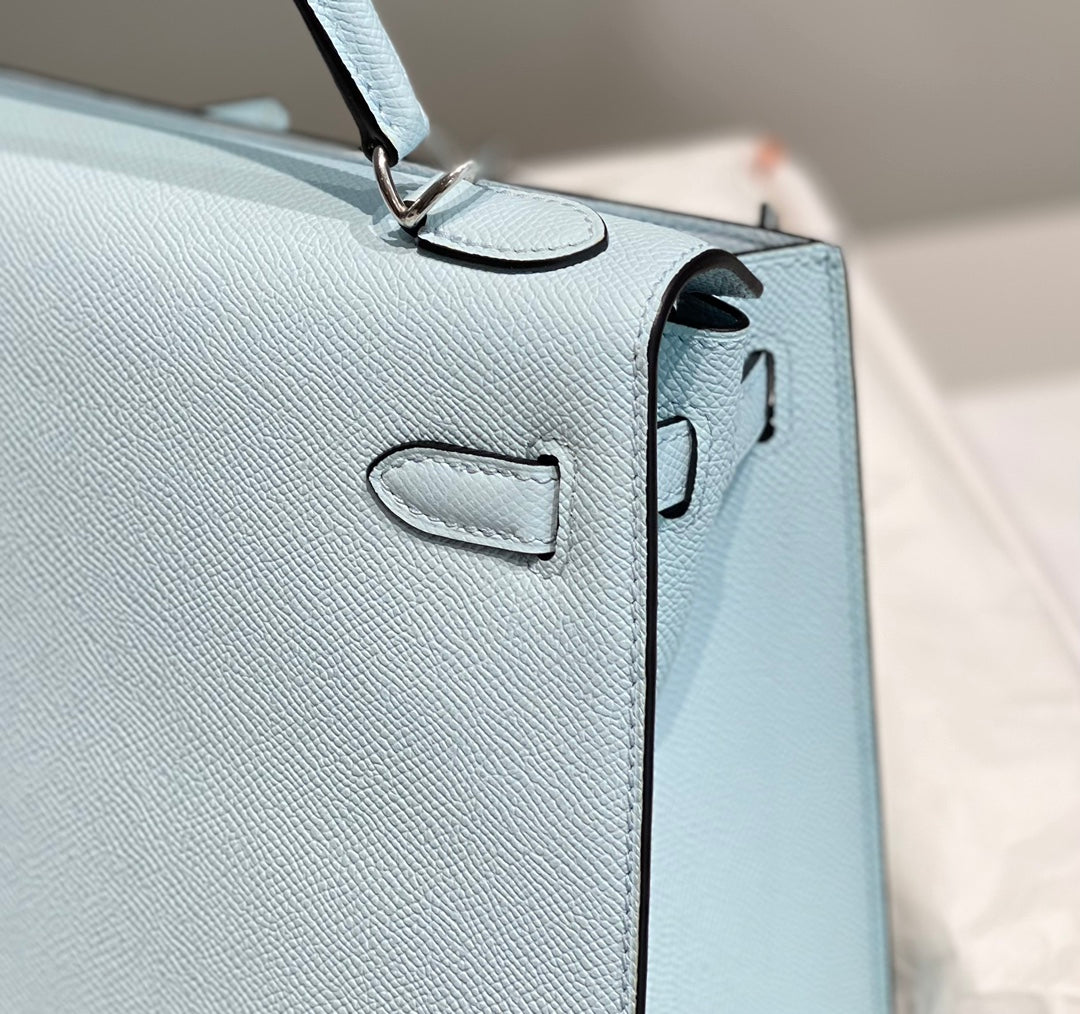 KELLY 25CM IN BLUE BRUME EPSOM CALFSKIN PALLADIUM HARDWARE