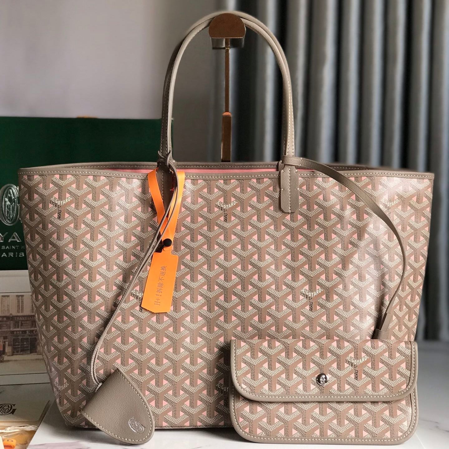 SAINT LOUIS PM 34 IN GREY MIX PINK GOYARDINE CANVAS AND CALFSKIN