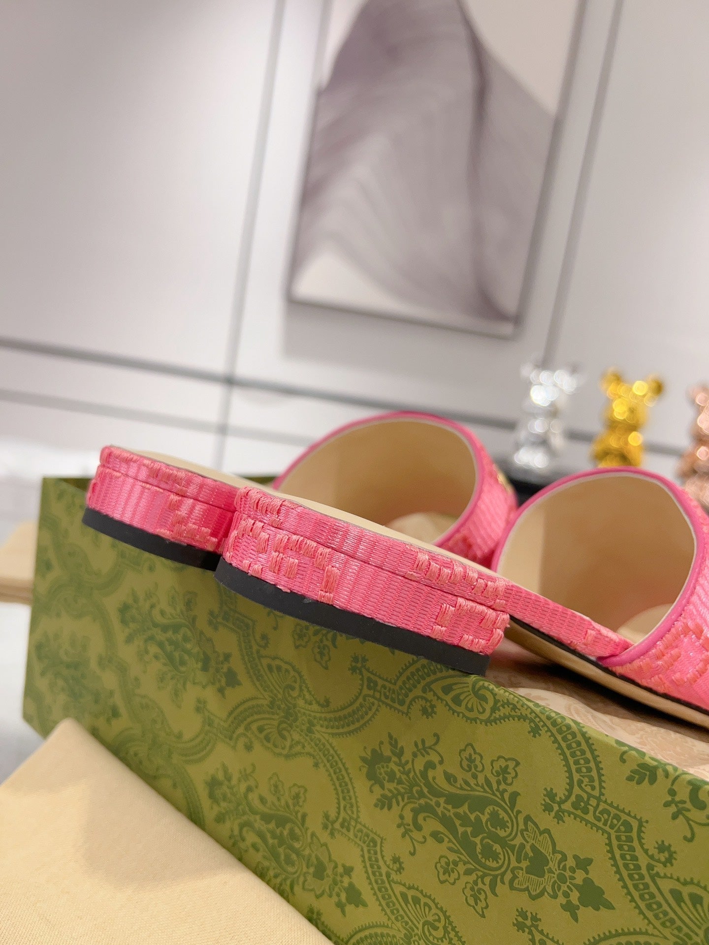 GG CHUNKY SLIDE SANDAL BRIGHT PINK CALFSKIN