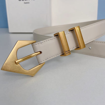 Medium Spike Belt 25mm White Calfskin Loop Gold Gold Finishing