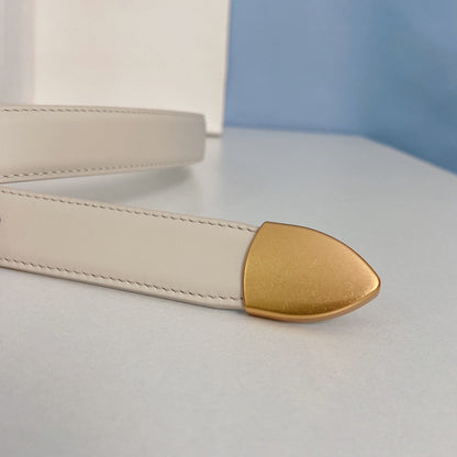 Medium Spike Belt 25mm White Calfskin Loop Gold Gold Finishing