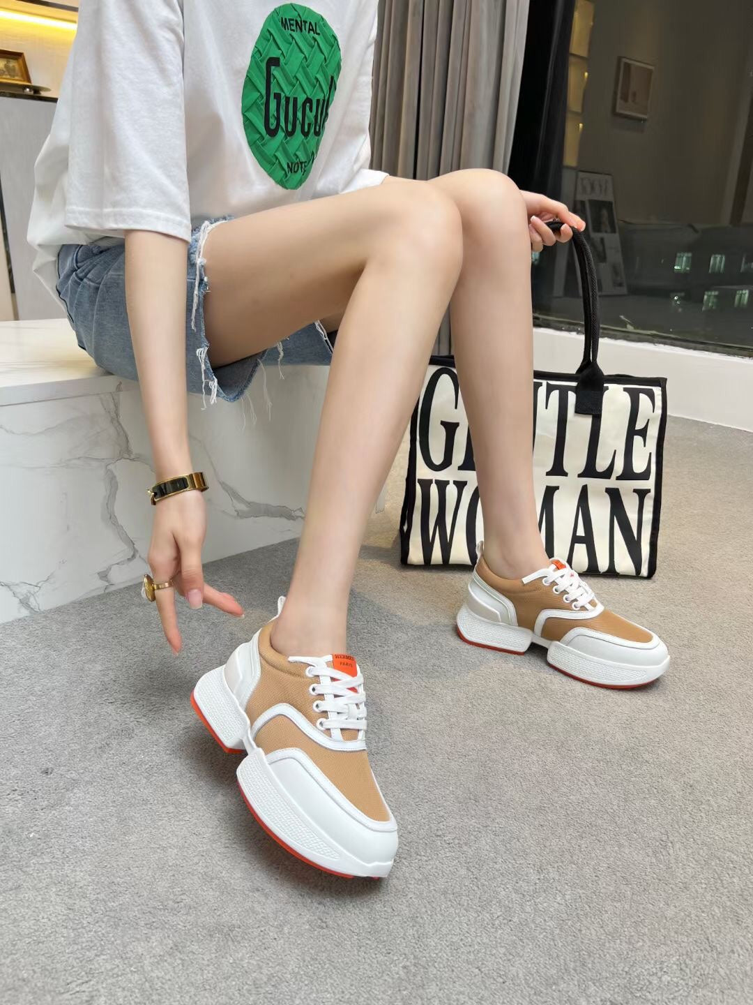 GIGA SNEAKER CARAMEL MIX WHITE CALFSKIN