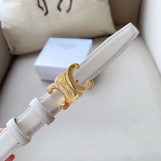 Medium Triomphe Belt 25mm White Calfskin Ghw