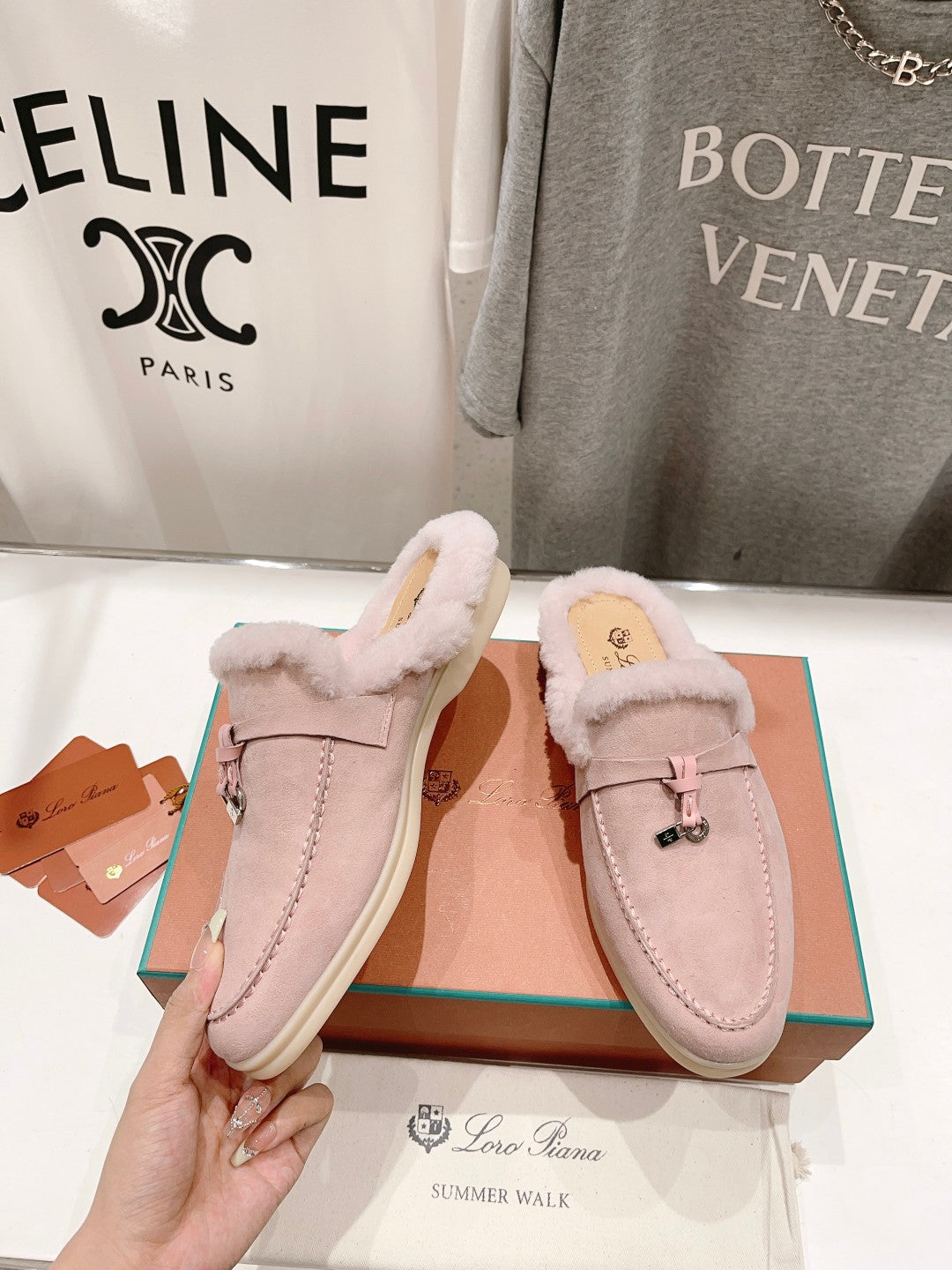 LP CHARMS WALK BABOUCHE LOAFERS LIGHT PINK FLEECE