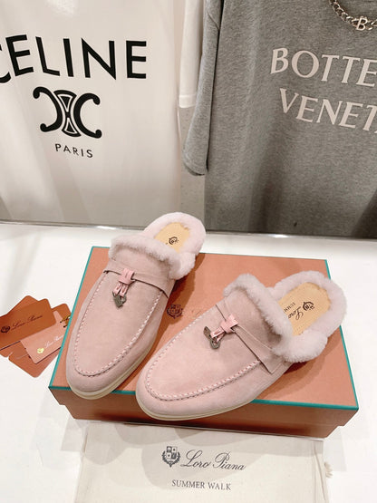 LP CHARMS WALK BABOUCHE LOAFERS LIGHT PINK FLEECE
