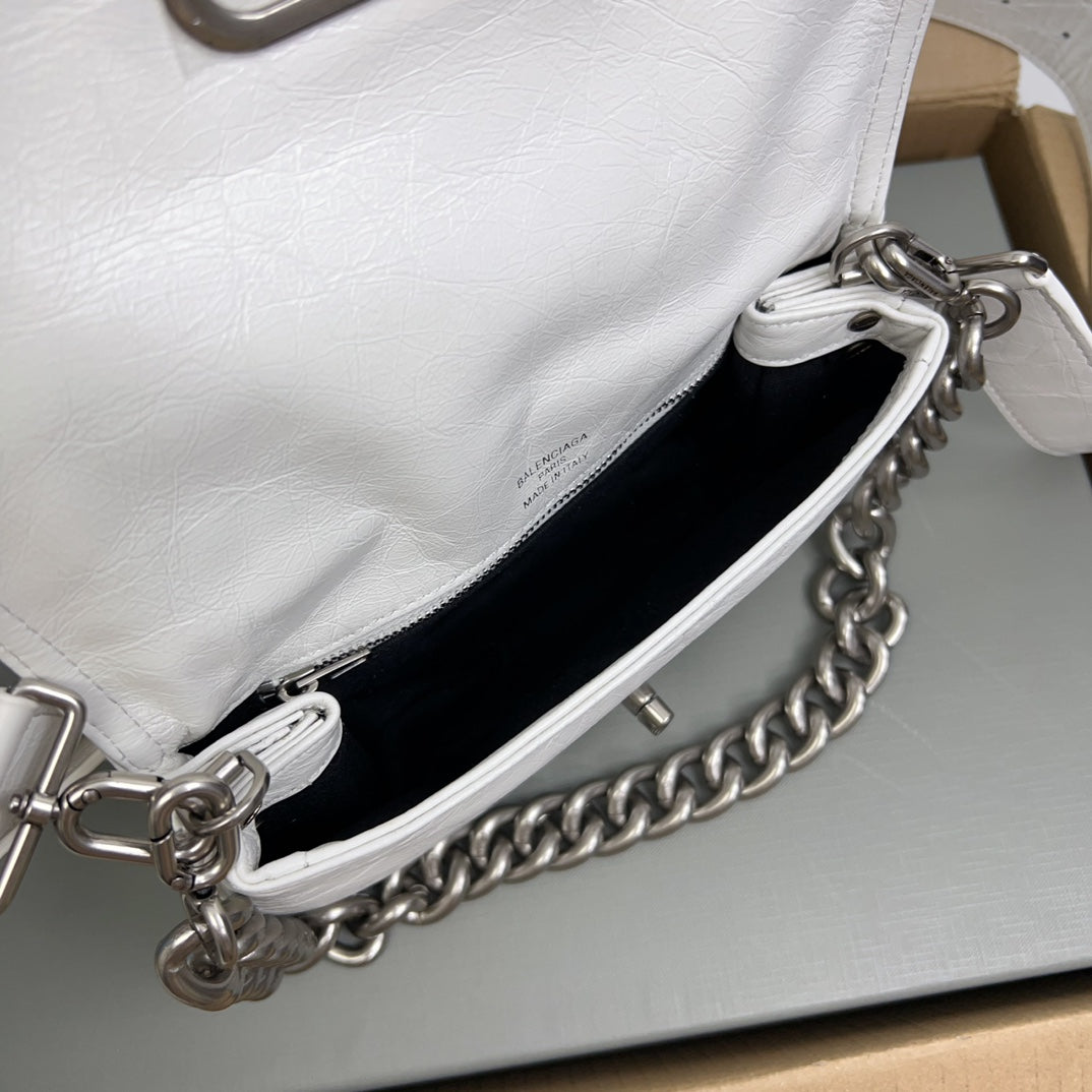 BB SOFT FLAP BAG 24 IN WHITE PEACH CALFSKIN SILVER HARDWARE