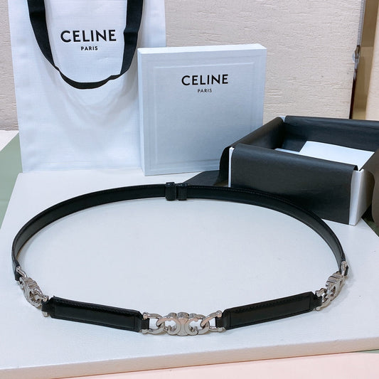 SMALL 18 MM GOURMETTE TRIOMPHE ADJUSTABLE BELT IN BLACK LEATHER SILVER HARDWARE