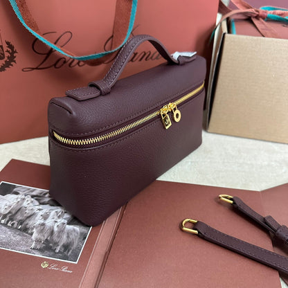 EXTRA POCKET L19 IN WINE PURPLE CALFSKIN WITH GOLD HARDWARE