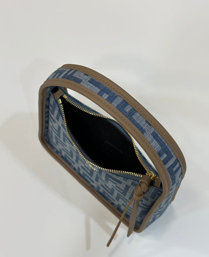 FENDI MEDIUM 27 BAG IN TRUE BLUE MONOGRAM DENIM GOLD HARDWARE