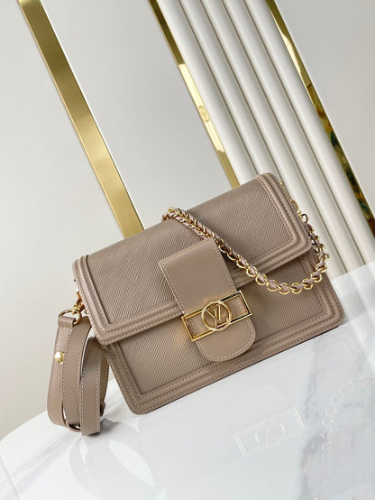 DAUPHINE MM 25 IN MEDIUM BROWN EPI GRAINED CALFSKIN GOLD HARDWARE