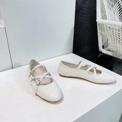 FLAT MARY JANE IN WHITE CALFSKIN