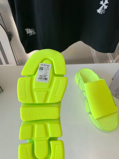 SPEED 2.0 SLIDE SANDAL IN NEON GREEN RECYCLED KNIT