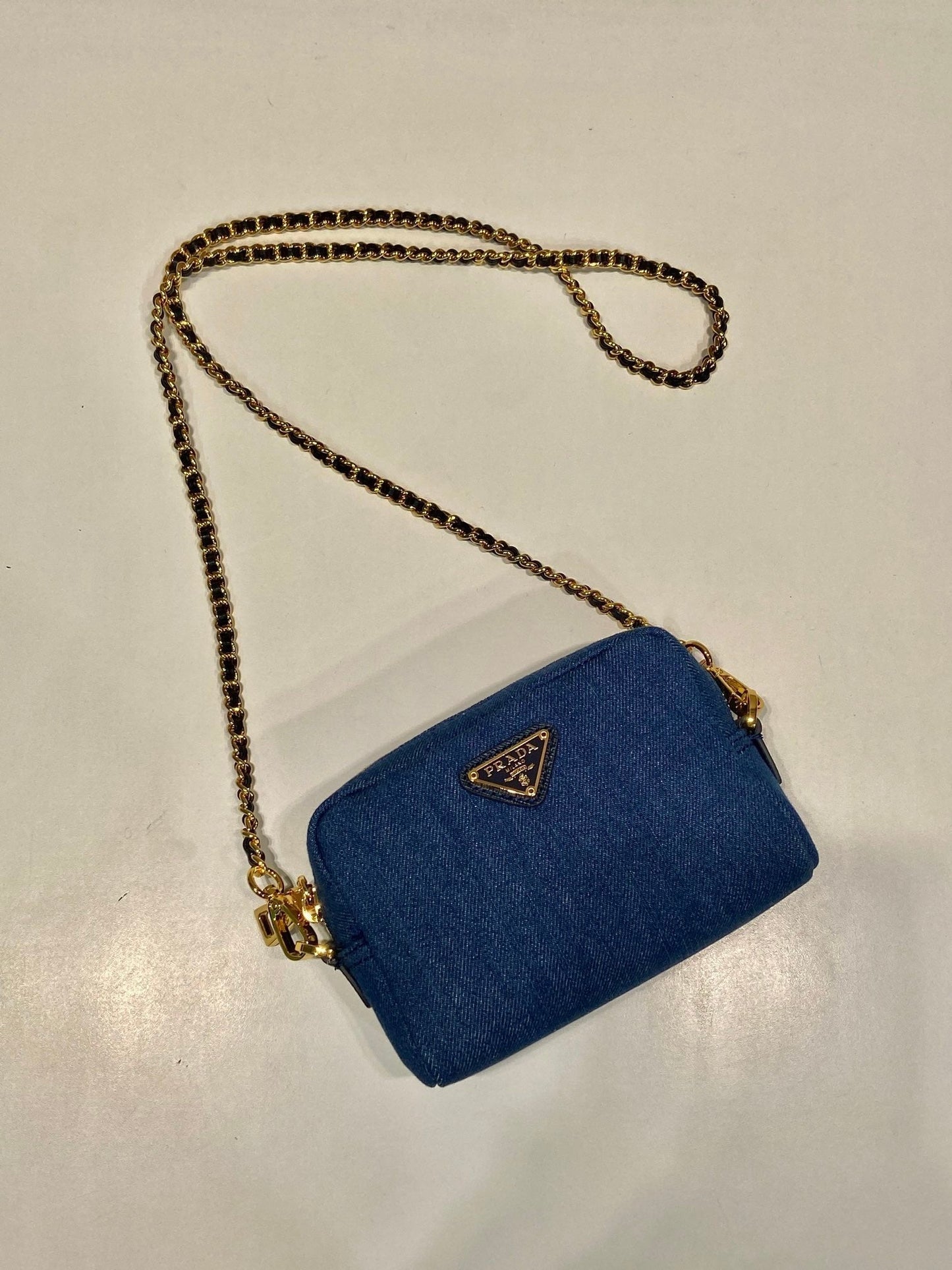 MINI BAG 14 IN AZURE BLUE DENIM GOLD HARDWARE