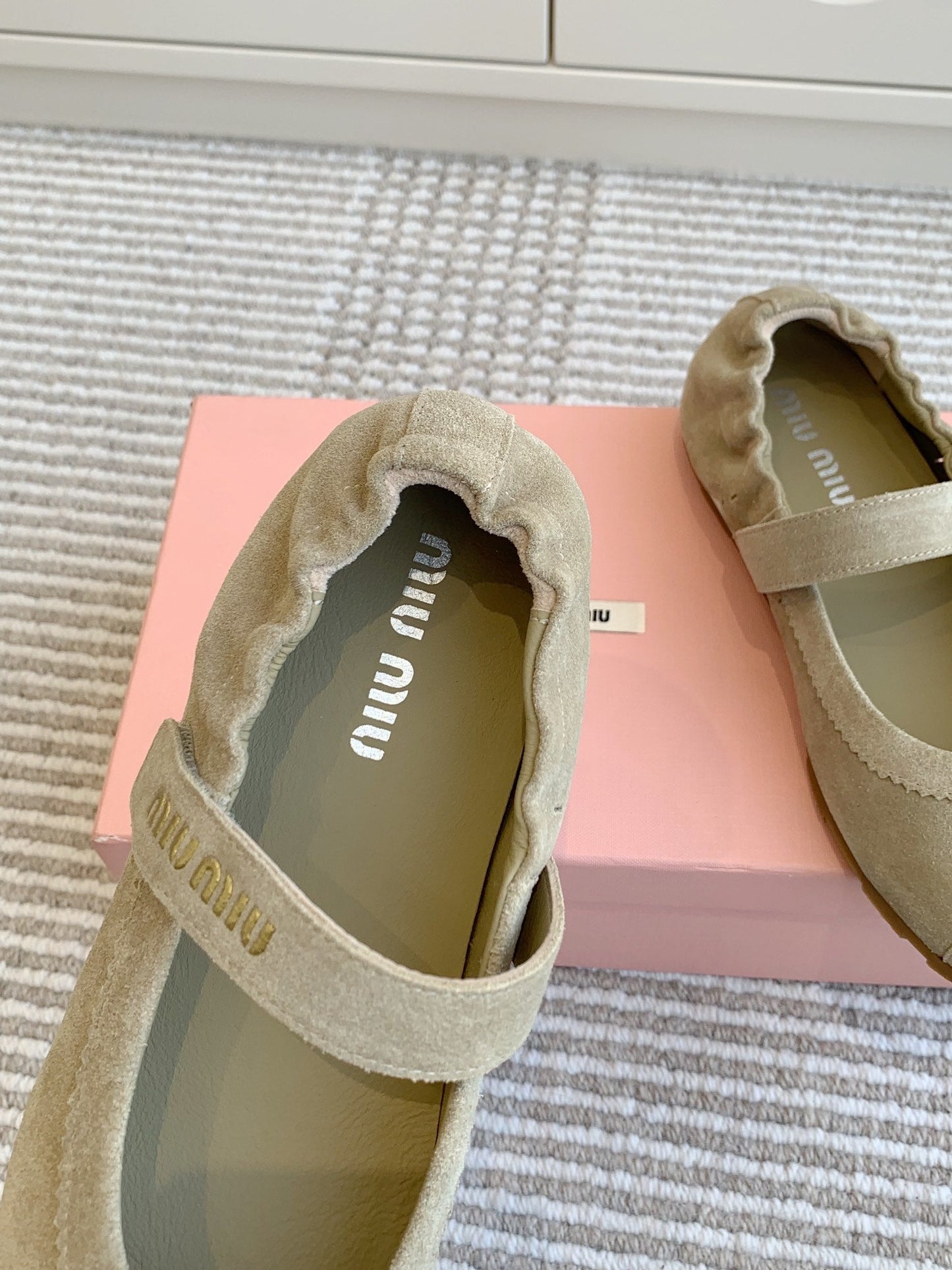 MARY JANE FLATS IN TROUT SUEDE