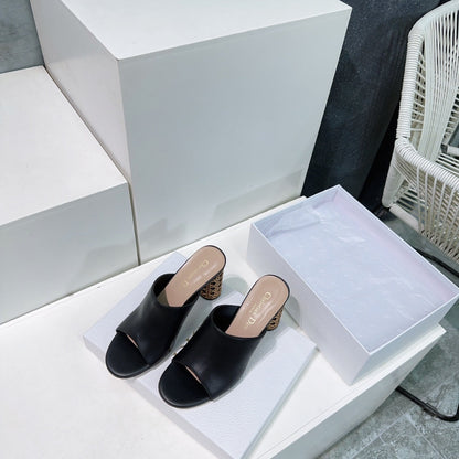 ICON HEELED SLIDE BLACK CALFSKIN 95 MM