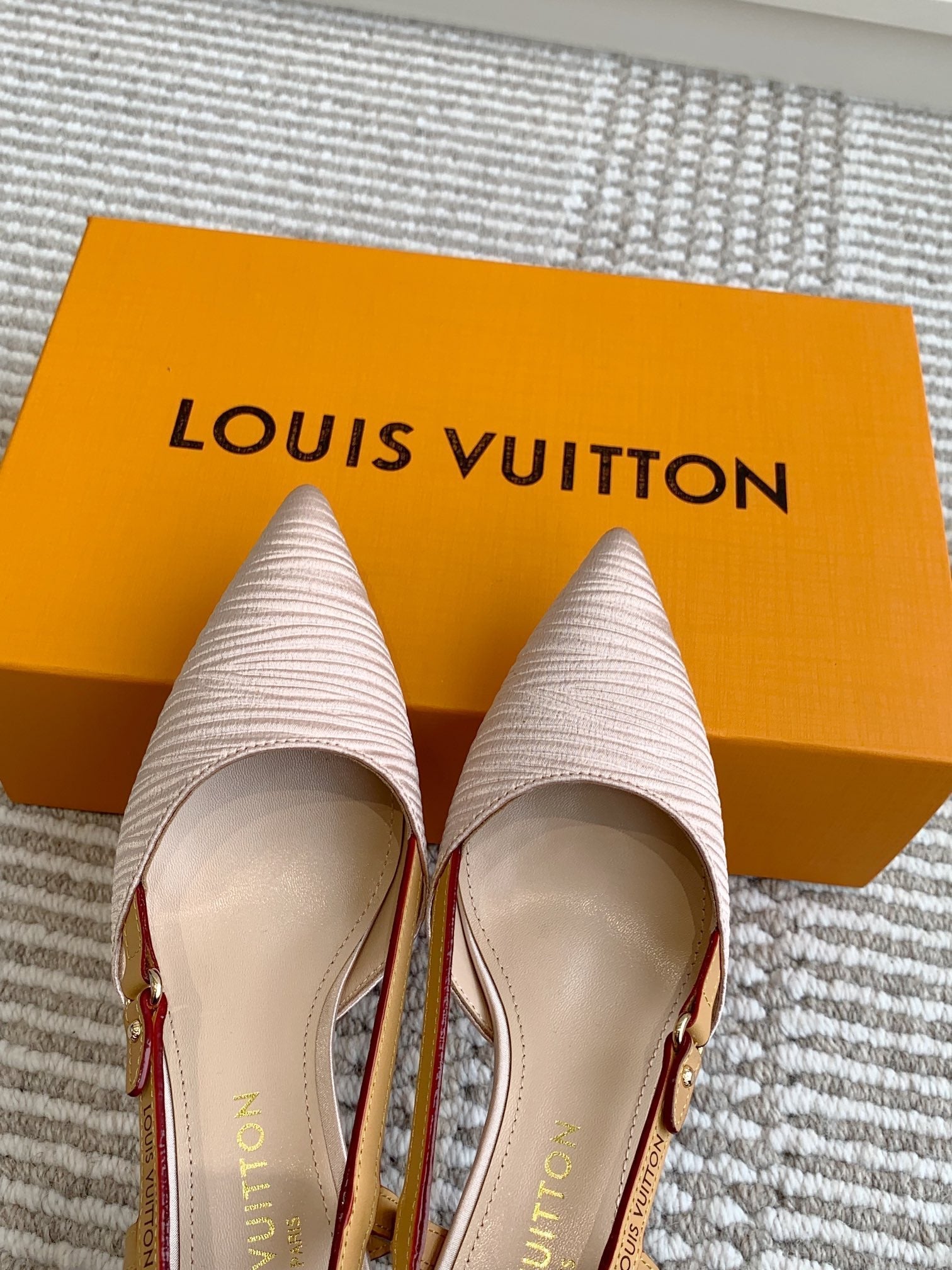BLOSSOM SLINGBACKS 75 MM IN LIGHT PINK IMPORTED STRIPED SILK SATIN