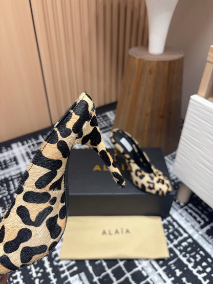 HIGH-HEEL 10 CM MULES IN CRYSLEOPARD PONY HAIR
