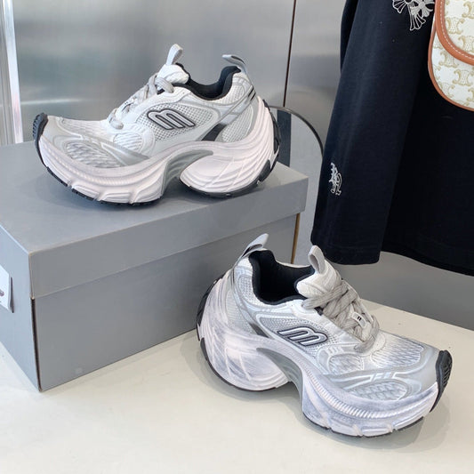 DAD SHOES IN SILVER WHITE MESH AND CALFSKIN