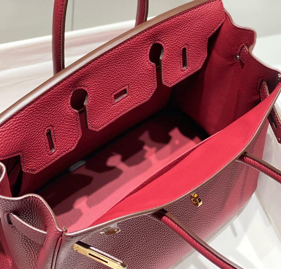 HM BIRKIN 25CM BURGUNDY CALFSKIN GOLD HARDWARE