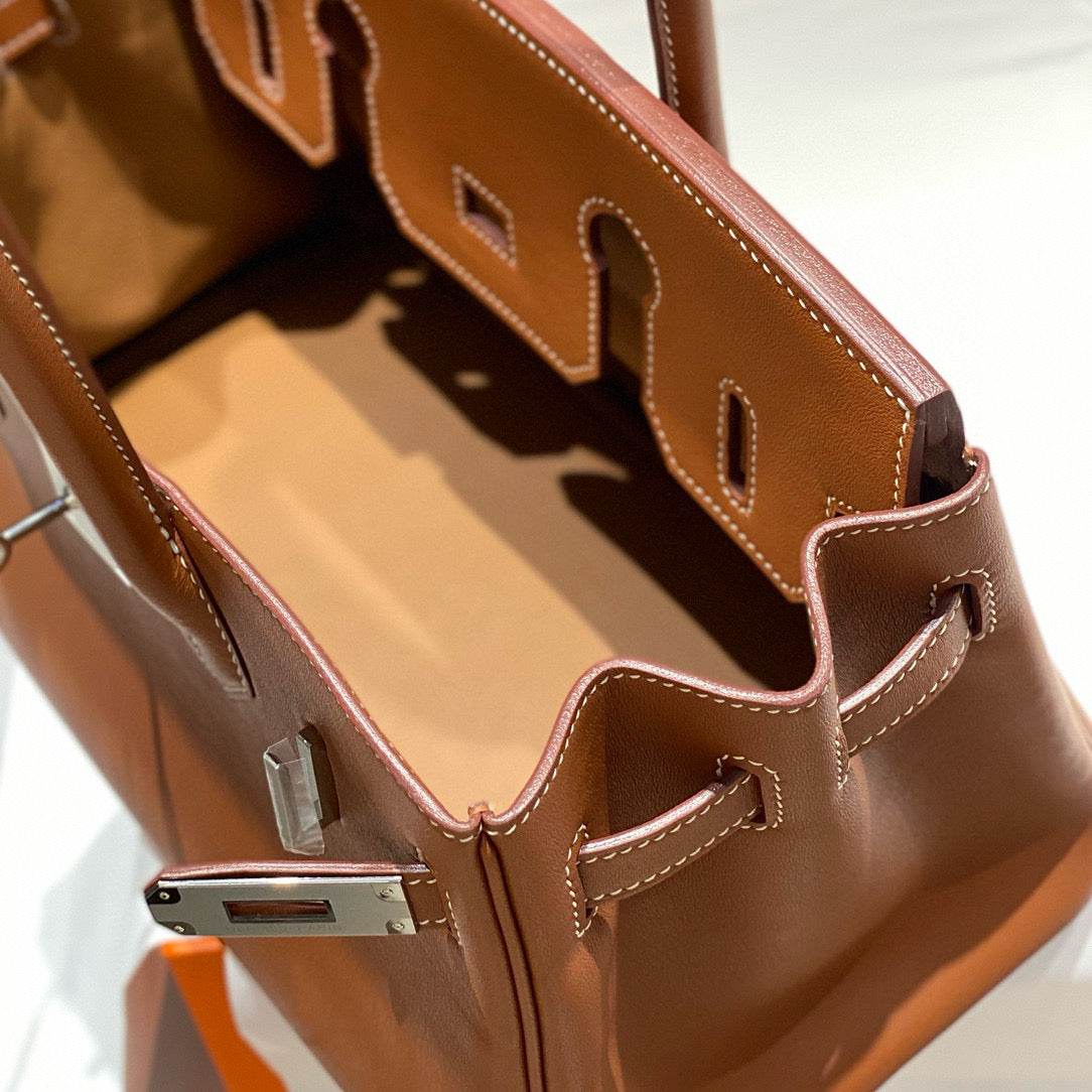 HM SHOULDER BIRKIN 29CM BROWN CALFSKIN SILVER HARDWARE
