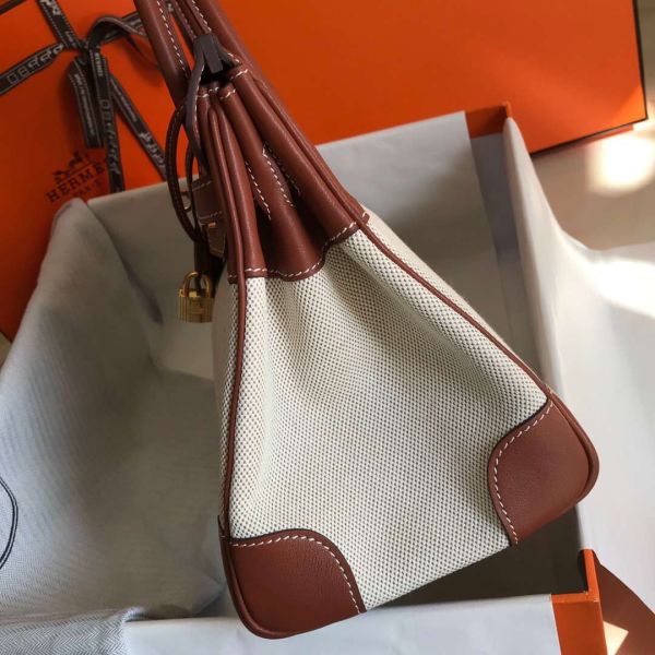 HERM Birkin 30cm Bag In Toile H Canvas With Barenia Leather