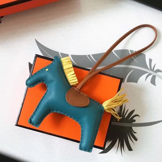 HERM Rodeo Horse Bag Charm In Cyan/Camarel/Yellow Leather