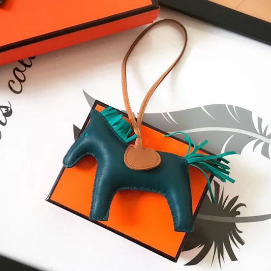 HERM Rodeo Horse Bag Charm In Malachite/Camarel/Green Leather