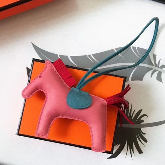 HERM Rodeo Horse Bag Charm In Pink/Blue/Red Leather