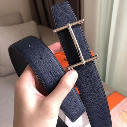 HERM H d'Ancre Reversible Belt In Sapphire/Ardoise Leather