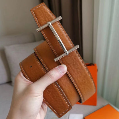 HERM H d'Ancre Reversible Belt In Gold/Red Epsom Leather
